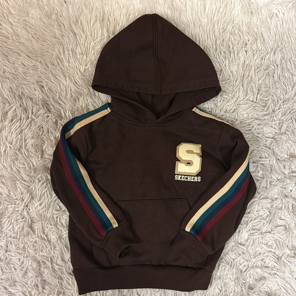 Skechers Vintage Retro Kids Toddler Brown Hoodie with Striped Sleeves